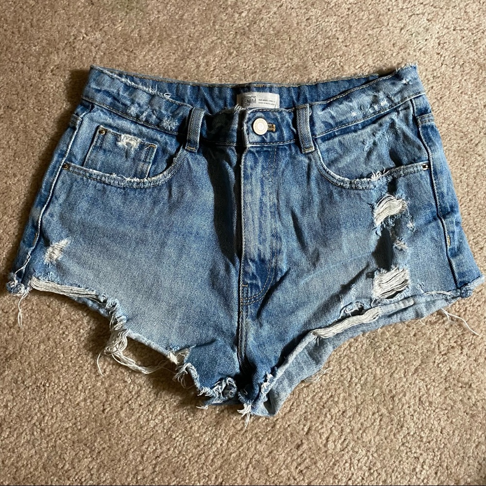 zara high waisted denim shorts